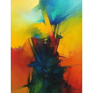 Saeed Kureshi, Microburst, 18 x 24 Inch, Oil on Canvas, Abstract Painting, AC-SAKUR-006